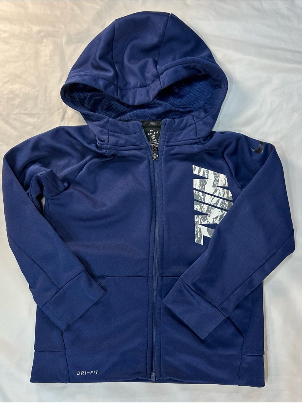 Nike Youth Navy Zip-Up Hoodie with White Graphic